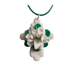 Handmade Easter Lily Cross Necklace - Polymer Clay